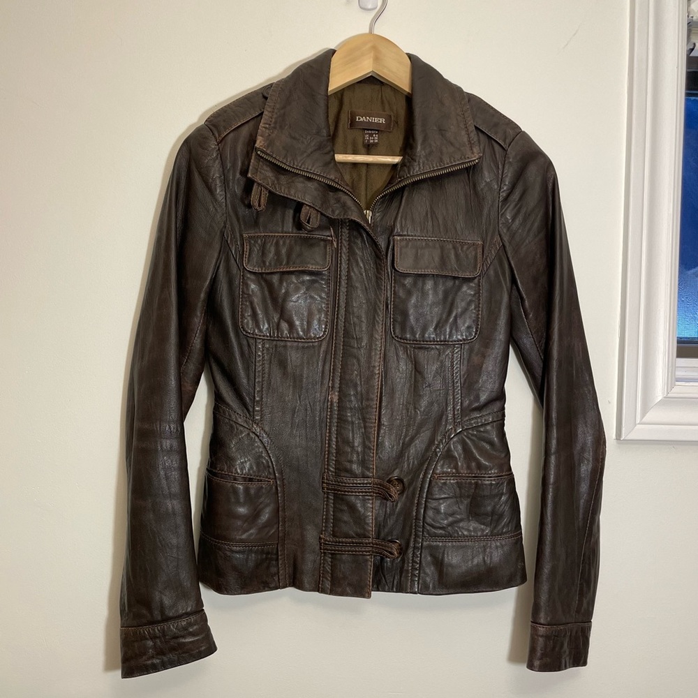 Daniel Leather Biker Jacket in Brown